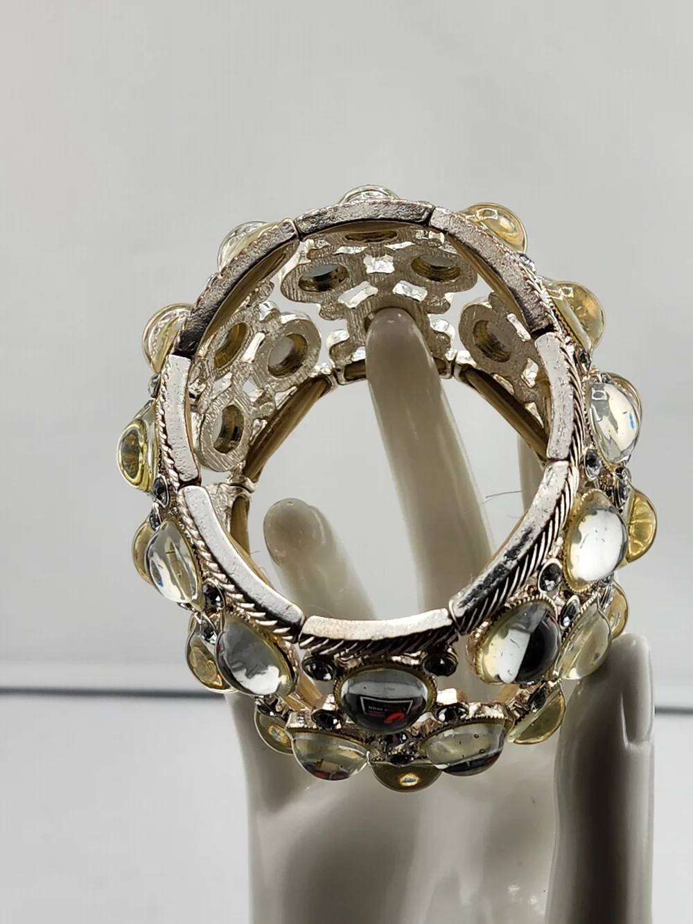 Gold and Silver Crystal Dome Stretch Bangle Bracelet 0502